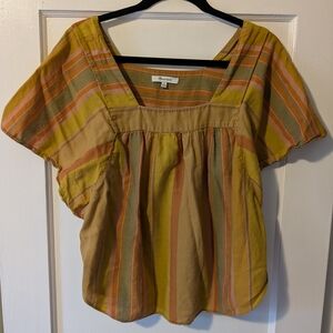 Madewell Yellow and Brown Striped Blouse